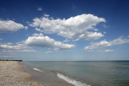calmed sea in an empty beachの写真素材
