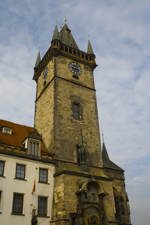 Gothic tower with hours on the main area of Pragueの写真素材