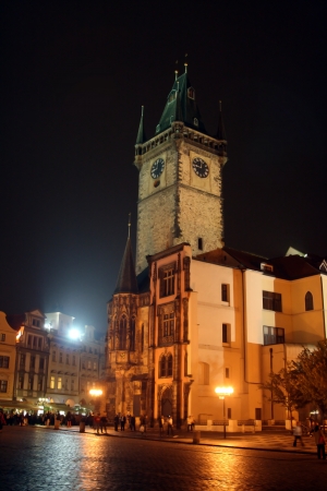 Gothic tower with hours on the main area of Pragueのeditorial素材