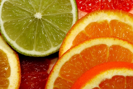 Slice of an orange close up の写真素材