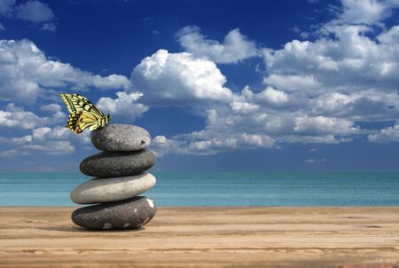 Spa stones against the blue skyの写真素材
