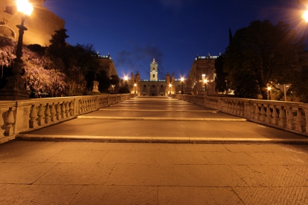 Michelangelo's Piazza del Campidoglio in the nightの写真素材