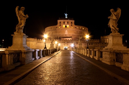 View of a cathedral of St.Angelo from the bridge at night.の写真素材