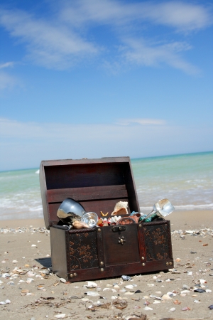 The lost chest with treasures on seacoast の写真素材