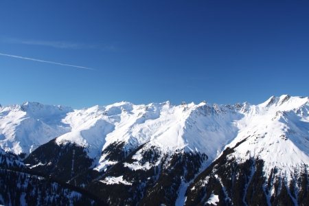 Ski resort in the Alpes in a valley of Montafonの写真素材