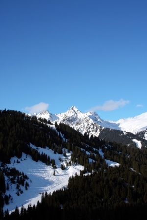 Ski resort in the Alpes in a valley of Montafonの写真素材