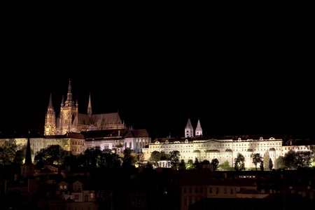 The Czech cathedral of sacred Vit in Prague at nightの写真素材
