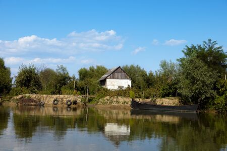 Way by a boat to the end of Danube, Vilkovo, Ukraineの写真素材