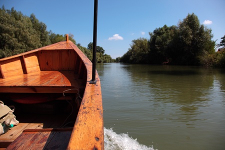 Way by a boat to the end of Danube, Vilkovo, Ukraineの写真素材