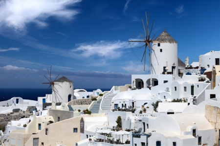 Windmill. Beautiful views of Santoriniの写真素材