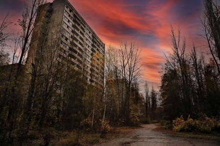 Abandoned city of Pripyat, Chernobyl exclusion zone, Ukraineの写真素材