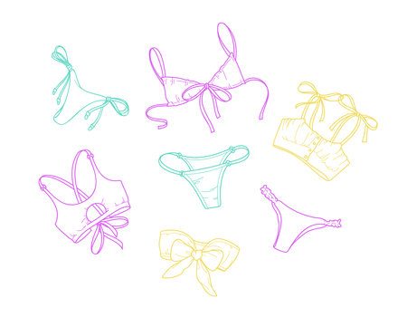 Collection of elegant lingerie. Trendy female underwear, lingerie set.のイラスト素材