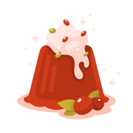 Berry sweet dessert, jelly with cream. Flat vector illustration isolated on white background.のイラスト素材