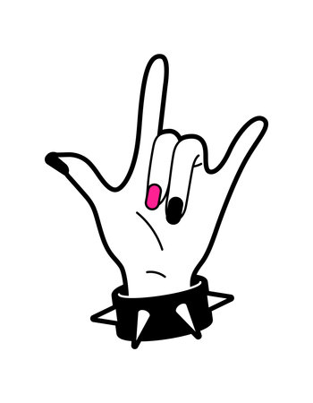 Flat vector illustration of female hand in rock gesture. Black and pink gamma.のイラスト素材
