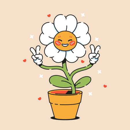 Vintage vector clockwork character. Retro character, 70s hippie style, psychedelic flowers.のイラスト素材