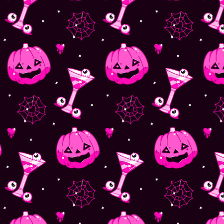 Seamless background for happy halloween holiday for fabric and wrapping. Pinkcore. .のイラスト素材