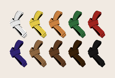 Vector Set of Cartoon Color Karate Belts. Full Collection.のイラスト素材