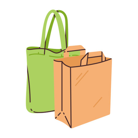 Composition from an eco-friendly bag and a paper bag.のイラスト素材