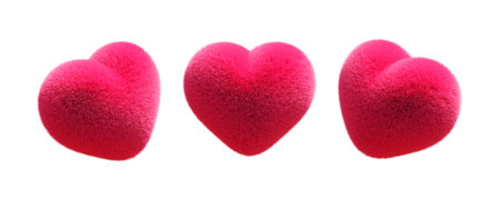Pink volumetric 3D fur heart isolated on white. St. Valentine's Day.の写真素材