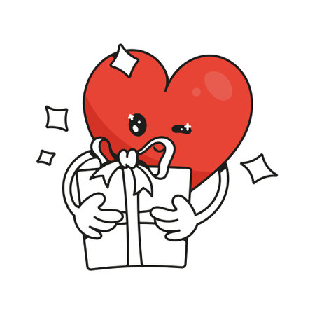 Red heart. Cute funny cartoon character. Set of stickers for February 14th.のイラスト素材