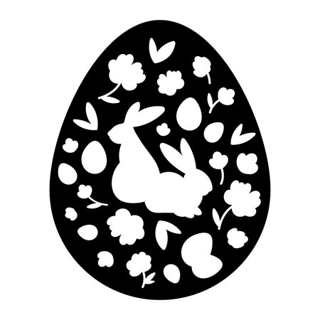 Happy Easter banner poster greeting card. Silhouettes bunnies flowers eggsのイラスト素材