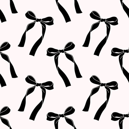 Cute coquette pattern seamless black ribbon bow. Cute feminine romantic background for textile, fabric, wallpaper, wrapping.のイラスト素材