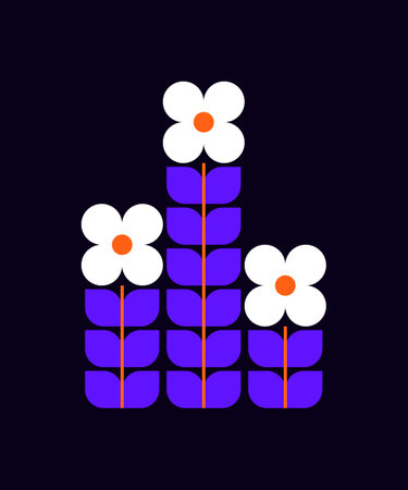 Abstract poster with flowers. Modern geometric vector illustration for wall decoration, interior, wallpaper, banner.のイラスト素材