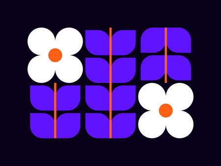 Abstract poster with flowers. Modern geometric vector illustration for wall decoration, interior, wallpaper, banner.のイラスト素材
