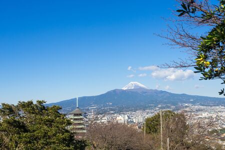Memorial tower and Mount Fujiのeditorial素材