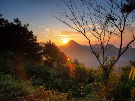 Mountain and sunset sceneの写真素材