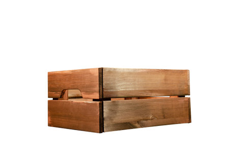 Empty wooden box on white background. Isolated object. A box of vegetables and fruits.の写真素材