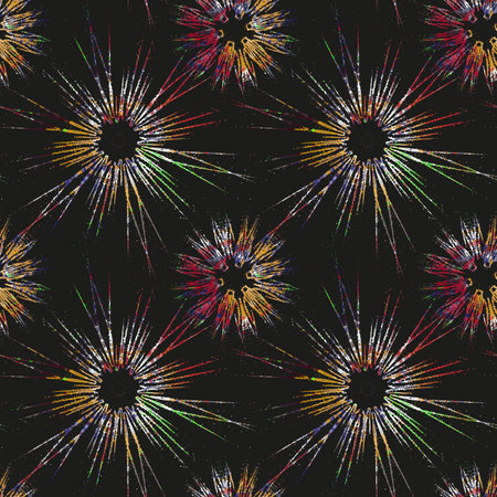 Seamless pattern with colorful fireworks on black background.の写真素材