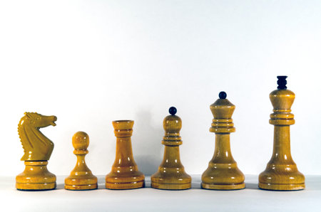 Wooden chess pieces on a white background. Chess pieces on a white background