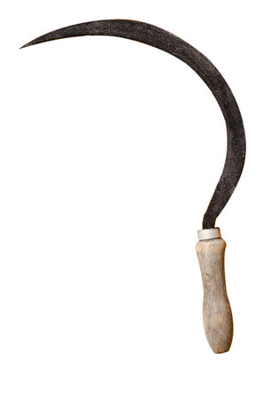 Old sickle isolated on white background. Clipping path included.