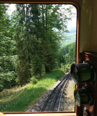 Railway through the forest in the mountains of the Carpathiansの写真素材