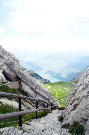 Hiking trail. View from above.の写真素材