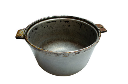 Old dirty pan isolated on a white background. Clipping path included.の写真素材