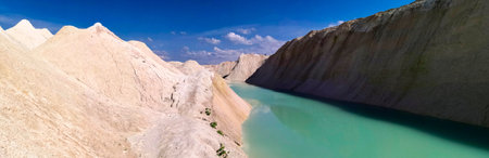 Panoramic view of the Himalayan river in Ladakh, India