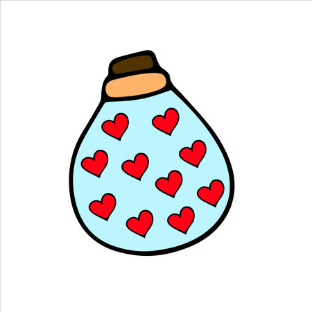 Cute hand drawn doodle bottle with hearts. Vector illustration.のイラスト素材