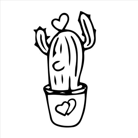 Cactus in a pot. Hand drawn vector illustration in doodle style.のイラスト素材