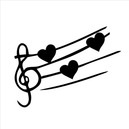 Music notes and hearts on a white background. Vector illustration for designのイラスト素材