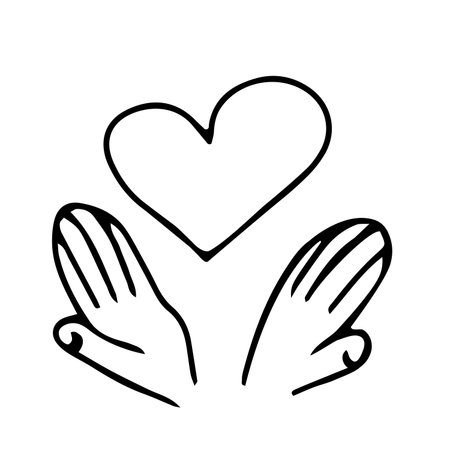 hands with heart icon over white background, line style, vector illustrationのイラスト素材