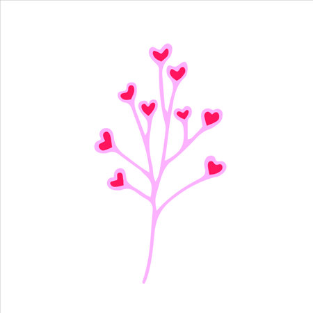 Hand drawn doodle illustration of pink valentines day twig with hearts.のイラスト素材