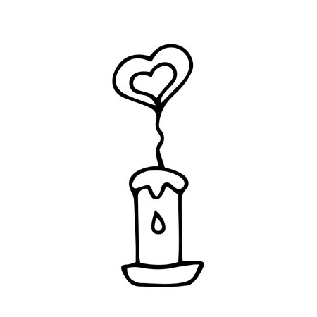 candle with heart shaped icon over white background, line style, vector illustrationのイラスト素材