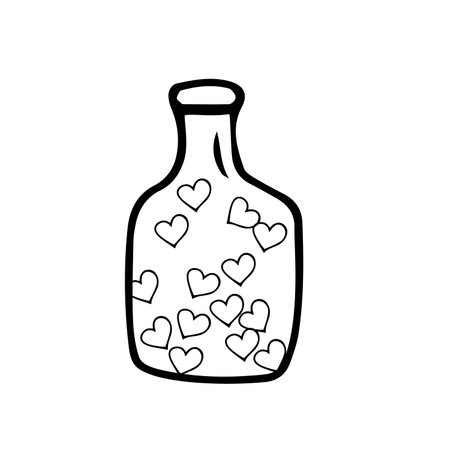 Love potion bottle with hearts. Hand drawn doodle vector illustration.のイラスト素材