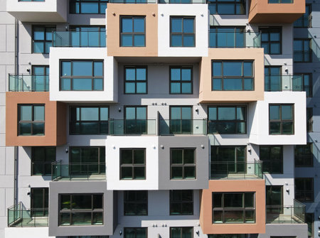 Modern building of a residential complex close-up, urban geometry.