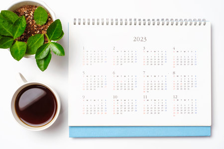 Calendar for 2023 on a white background close up, planning concept.