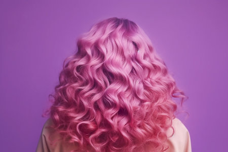 Girl with wavy pink-blue hair rear view close-up, created with Generative AI technology.の素材