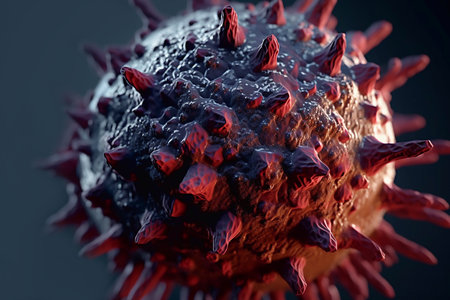 Bacterium or virus on blue background close-up, created with Generative AI technology.の素材
