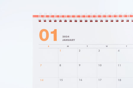 January 2024 calendar close-up on white background, planning concept.の写真素材